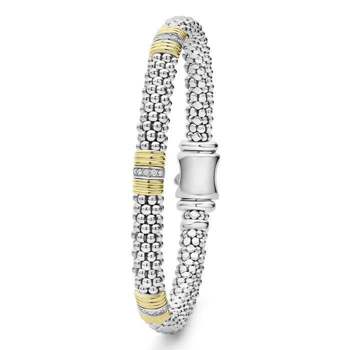 Bracelets LAGOS Signature Caviar Triple Diamond Station Caviar Bracelet 6mm