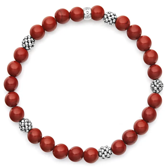 Bracelets Signature Caviar Five Station Silver Red Jasper Bead Bracelet LAGOS