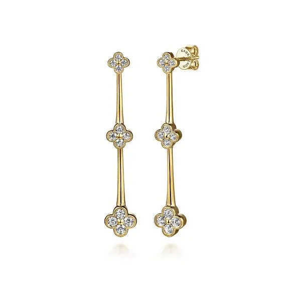 Earrings 14K Yellow Gold Graduating Diamond Cluster Stud Drop Earrings GABRIEL CO Earrings 14K Yellow Gold Graduating Diamond Cluster Stud Drop Earrings GABRIEL CO