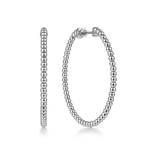 Earrings GABRIEL CO 14K White Gold Beaded 40mm Round Classic Hoop Earrings