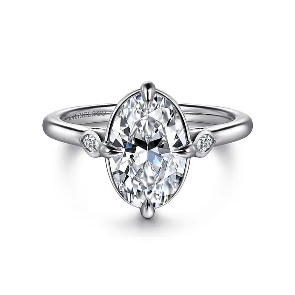 GABRIEL CO 14K White Gold Oval Three Stone Diamond Engagement Ring Rings