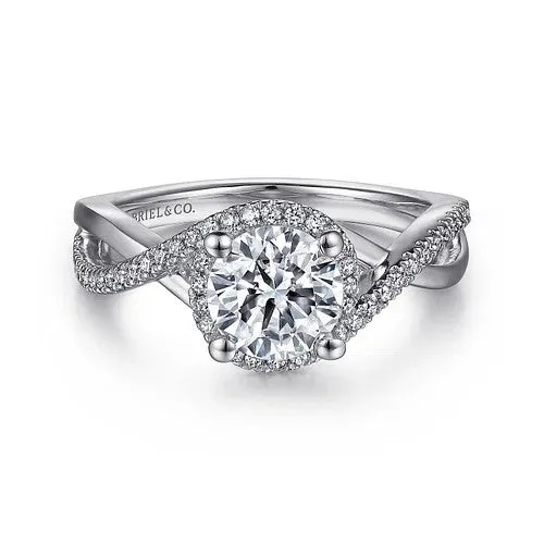 GABRIEL CO 14K White Gold Round Halo Diamond Engagement Ring Rings
