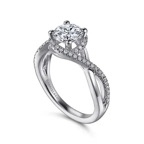 GABRIEL CO 14K White Gold Round Halo Diamond Engagement Ring Rings