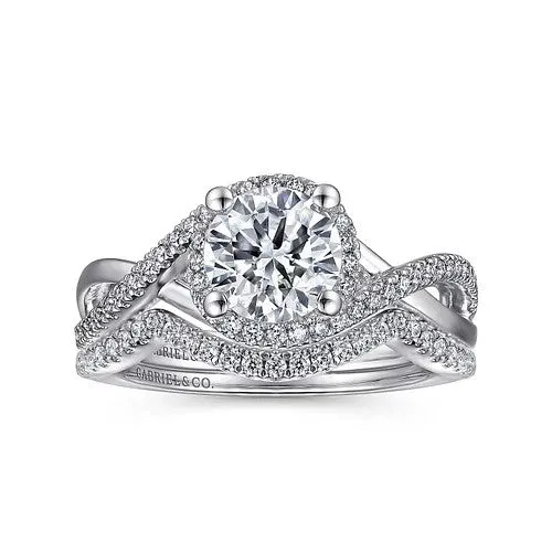 GABRIEL CO 14K White Gold Round Halo Diamond Engagement Ring Rings