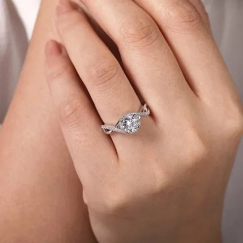 GABRIEL CO 14K White Gold Round Halo Diamond Engagement Ring Rings