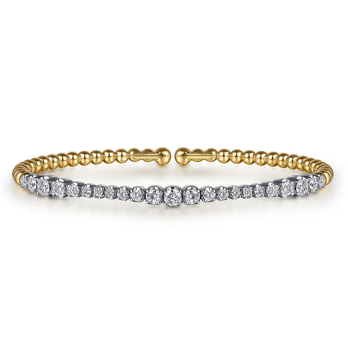 GABRIEL CO 14K White Yellow Gold Bujukan Beads and Graduating Diamond Split Bangle Bracelet Bracelets GABRIEL CO 14K White Yellow Gold Bujukan Beads and Graduating Diamond Split Bangle Bracelet Bracelets