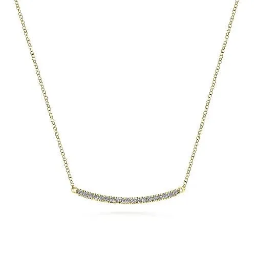 GABRIEL CO 14K Yellow Gold Curving Diamond Bar Necklace Necklaces