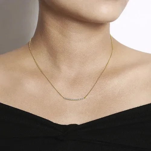 GABRIEL CO 14K Yellow Gold Curving Diamond Bar Necklace Necklaces