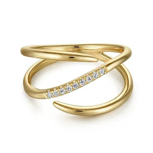 GABRIEL CO Rings 14K Yellow Gold Split Shank Pave Diamond Wrap Ring