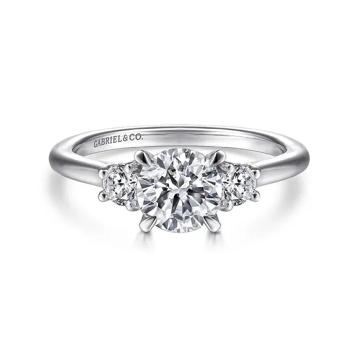 GABRIEL CO Sanaa 14K White Gold Round 3 Stone Diamond Engagement Ring Setting Only Rings