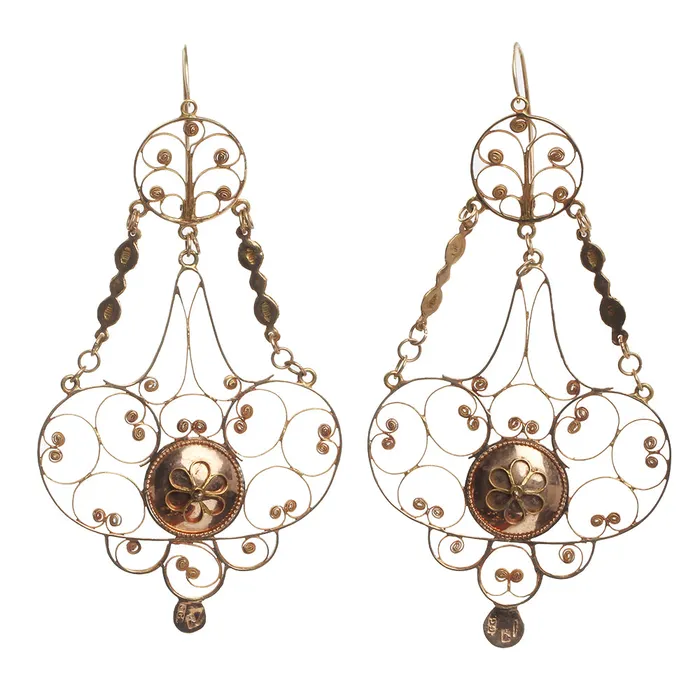 Georgian French Provinicial Gold Earrings Bell Bird Antiques Earrings