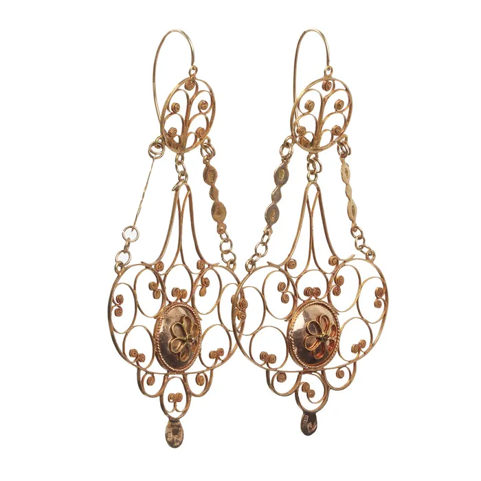 Georgian French Provinicial Gold Earrings Bell Bird Antiques Earrings
