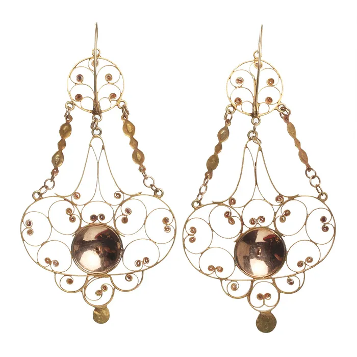 Georgian French Provinicial Gold Earrings Bell Bird Antiques Earrings