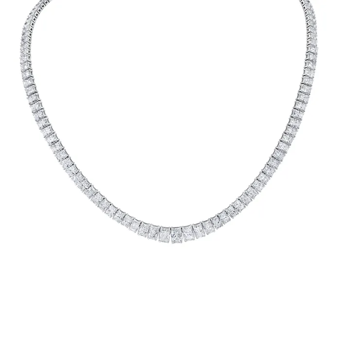 Graduated Radiant Cut Diamond Tennis Necklace Polachecks Collection Necklaces