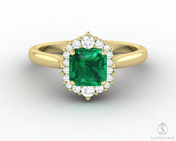 Juno 10 Ct Asscher Cut Halo Green Emerald Engagement Ring Sapheena Jewelry Rings Juno 10 Ct Asscher Cut Halo Green Emerald Engagement Ring Sapheena Jewelry Rings