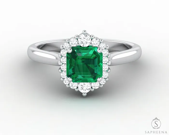 Juno 10 Ct Asscher Cut Halo Green Emerald Engagement Ring Sapheena Jewelry Rings