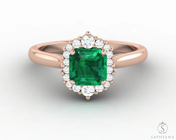 Juno 10 Ct Asscher Cut Halo Green Emerald Engagement Ring Sapheena Jewelry Rings