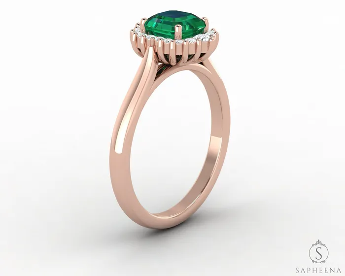 Juno 10 Ct Asscher Cut Halo Green Emerald Engagement Ring Sapheena Jewelry Rings