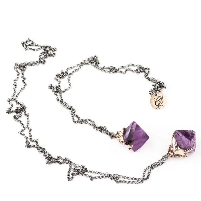 Necklaces Giardinoblu Purple Fluorite Crystal Necklace One of a Kind 