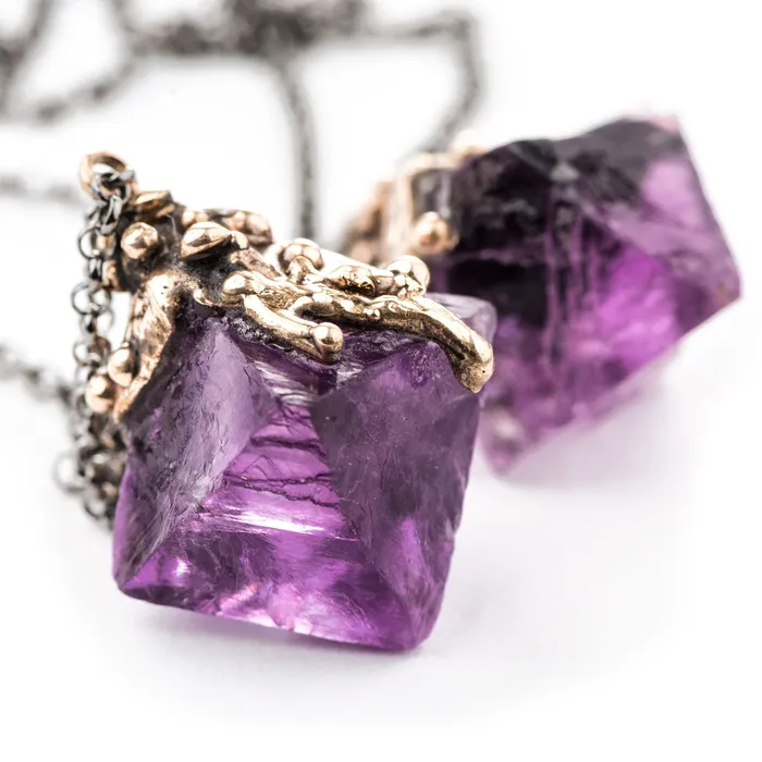 Necklaces Giardinoblu Purple Fluorite Crystal Necklace One of a Kind 