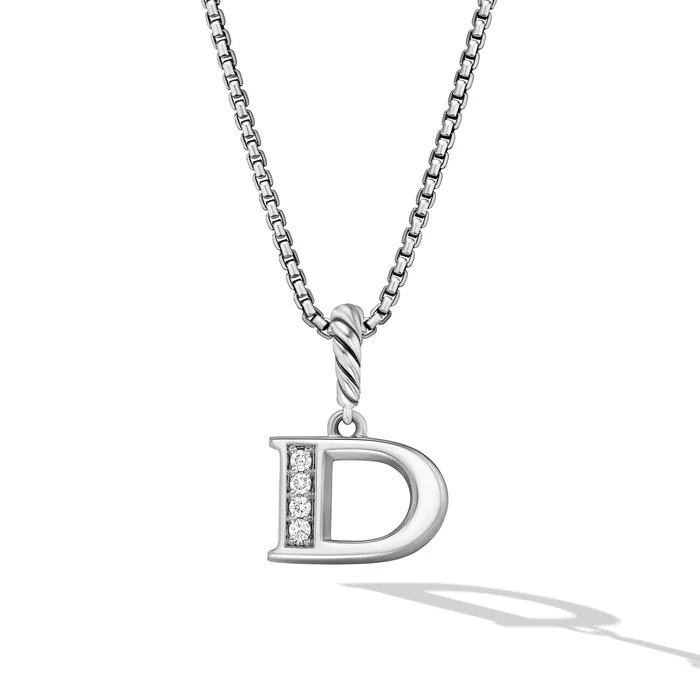 Pav Initial Pendant Necklace in Sterling Silver with Diamond D David Yurman Necklaces Pav Initial Pendant Necklace in Sterling Silver with Diamond D David Yurman Necklaces