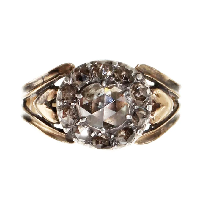 Rings 18th Century Georgian Rose Cut Diamond Cluster Ring Bell Bird Antiques Rings 18th Century Georgian Rose Cut Diamond Cluster Ring Bell Bird Antiques