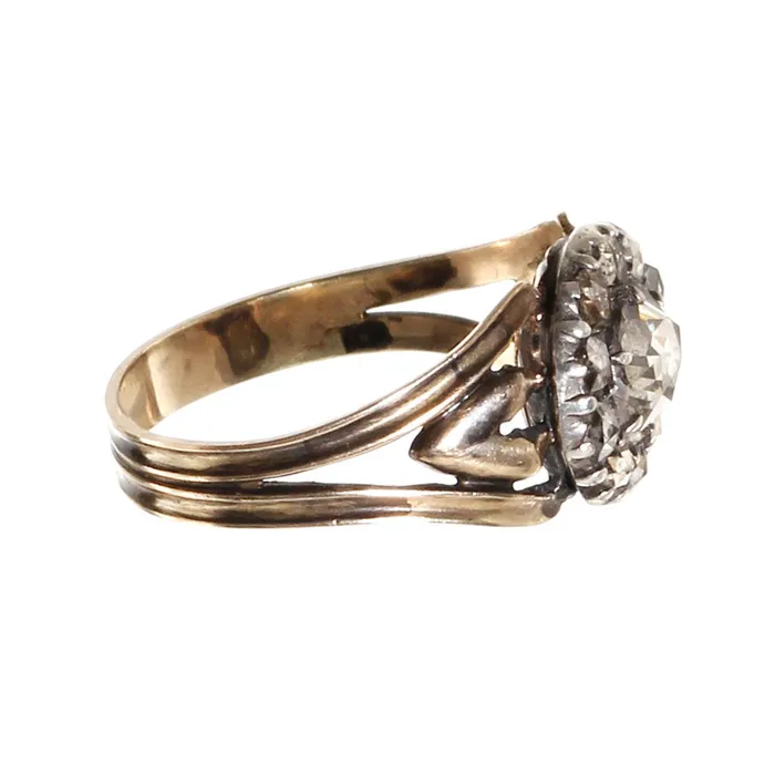 Rings 18th Century Georgian Rose Cut Diamond Cluster Ring Bell Bird Antiques
