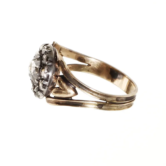 Rings 18th Century Georgian Rose Cut Diamond Cluster Ring Bell Bird Antiques