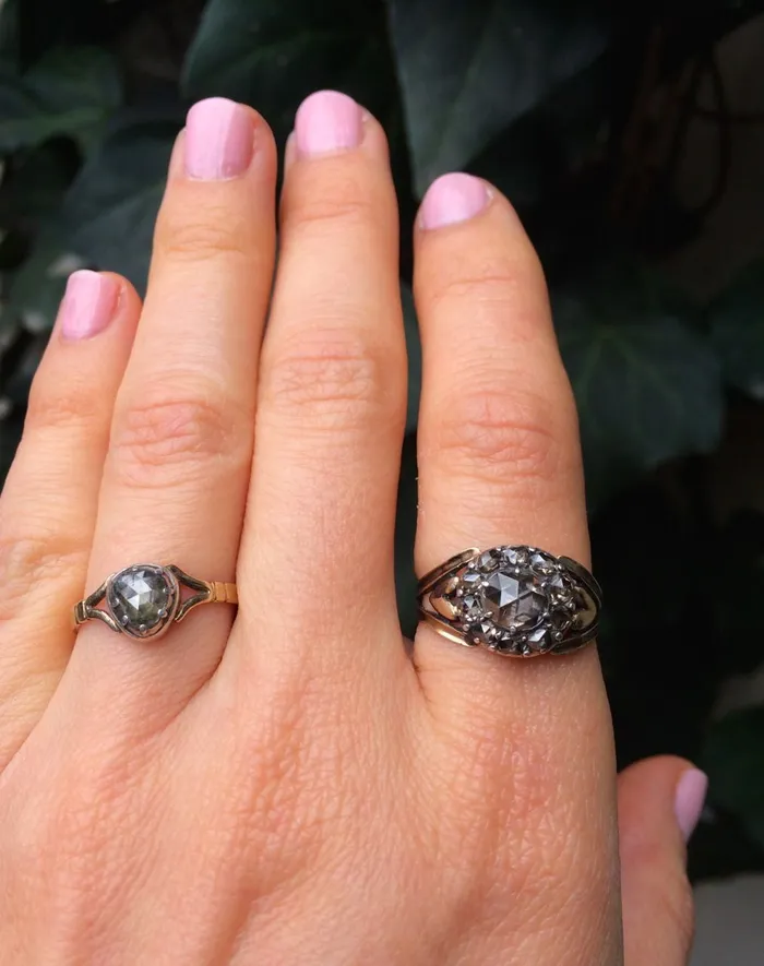 Rings 18th Century Georgian Rose Cut Diamond Cluster Ring Bell Bird Antiques