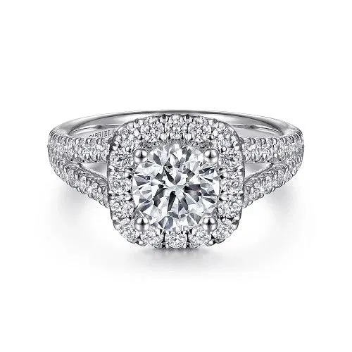 Rings GABRIEL CO James 14K White Gold Cushion Halo Round Diamond Engagement Ring Rings GABRIEL CO James 14K White Gold Cushion Halo Round Diamond Engagement Ring