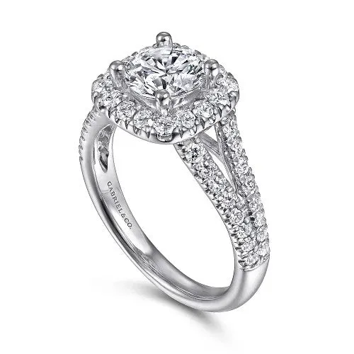 Rings GABRIEL CO James 14K White Gold Cushion Halo Round Diamond Engagement Ring Rings GABRIEL CO James 14K White Gold Cushion Halo Round Diamond Engagement Ring