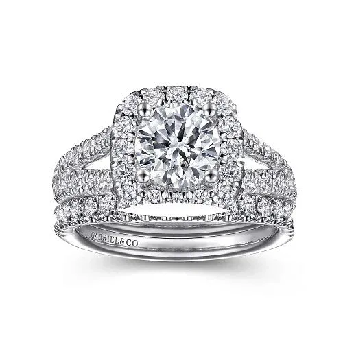 Rings GABRIEL CO James 14K White Gold Cushion Halo Round Diamond Engagement Ring Rings GABRIEL CO James 14K White Gold Cushion Halo Round Diamond Engagement Ring