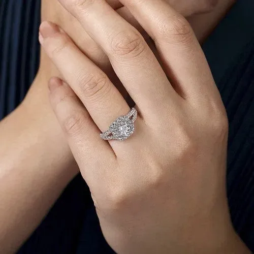 Rings GABRIEL CO James 14K White Gold Cushion Halo Round Diamond Engagement Ring Rings GABRIEL CO James 14K White Gold Cushion Halo Round Diamond Engagement Ring