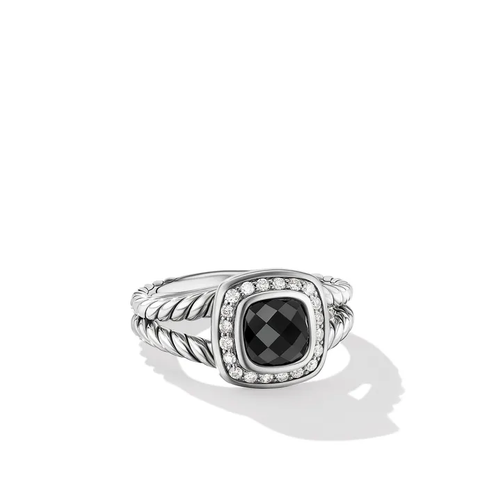 Rings Petite Albion Ring in Sterling Silver with Black Onyx and Diamonds 7mm David Yurman Rings Petite Albion Ring in Sterling Silver with Black Onyx and Diamonds 7mm David Yurman