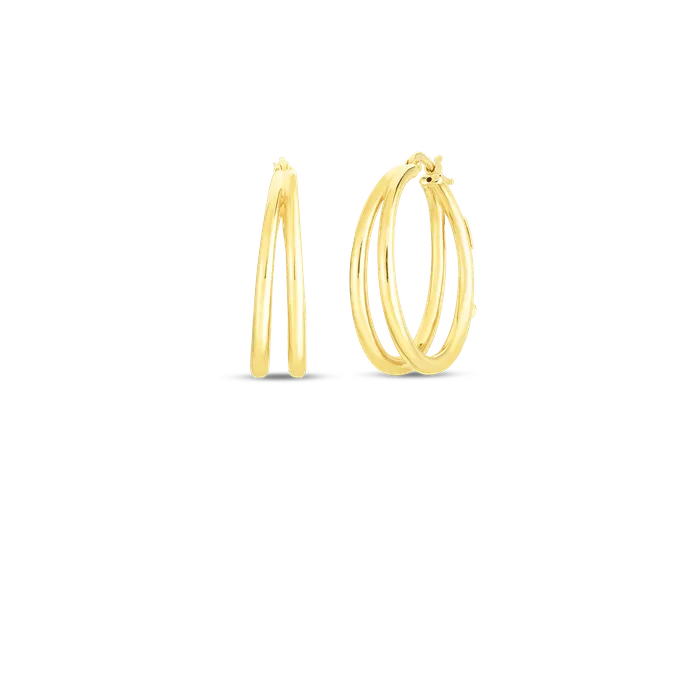 ROBERTO COIN 18K YELLOW DESIGNER GOLD GRADUATED THIN DOUBLE HOOP EARRINGS Earrings ROBERTO COIN 18K YELLOW DESIGNER GOLD GRADUATED THIN DOUBLE HOOP EARRINGS Earrings
