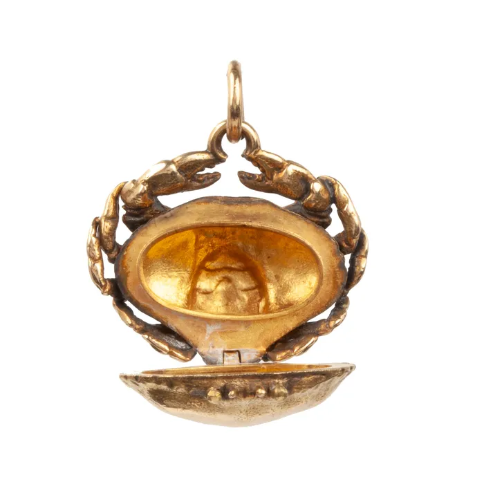 Victorian Gold Crab Locket Bell Bird Antiques Necklaces