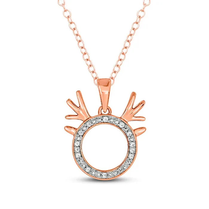 005 CT TW Natural Diamond Circle Outline with Antlers Pendant in Sterling Silver with 14K Rose Gold Plate Goldia Necklaces 005 CT TW Natural Diamond Circle Outline with Antlers Pendant in Sterling Silver with 14K Rose Gold Plate Goldia Necklaces