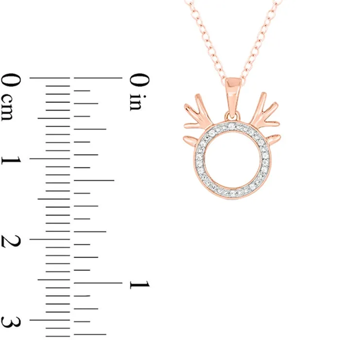005 CT TW Natural Diamond Circle Outline with Antlers Pendant in Sterling Silver with 14K Rose Gold Plate Goldia Necklaces 005 CT TW Natural Diamond Circle Outline with Antlers Pendant in Sterling Silver with 14K Rose Gold Plate Goldia Necklaces