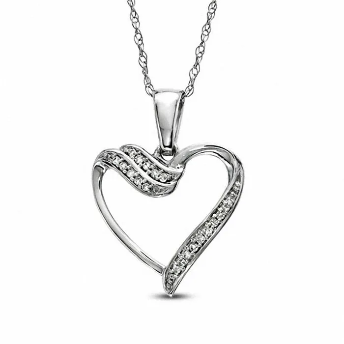 005 CT TW Natural Diamond Heart Pendant in 10K White Gold Goldia Necklaces