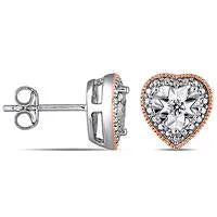 01 CT TW Diamond VintageStyle Heart Solitaire Stud Earrings in Sterling Silver with Rose Rhodium Goldia Earrings 01 CT TW Diamond VintageStyle Heart Solitaire Stud Earrings in Sterling Silver with Rose Rhodium Goldia Earrings