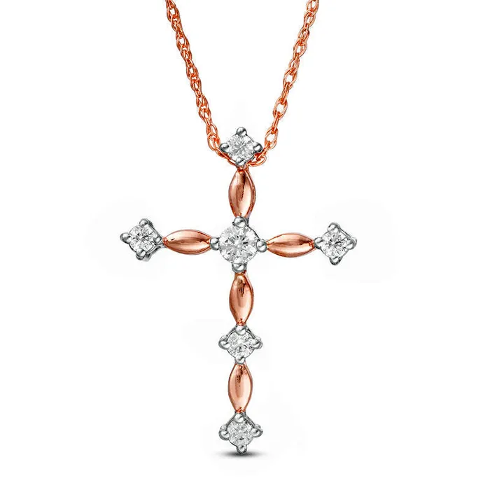 01 CT TW Natural Diamond Cross Pendant in 10K Rose Gold Goldia Necklaces 01 CT TW Natural Diamond Cross Pendant in 10K Rose Gold Goldia Necklaces
