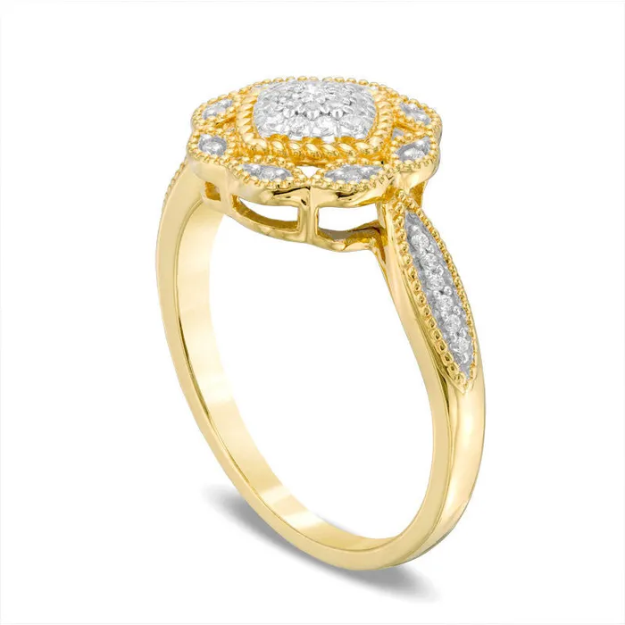 013 CT TW Composite Natural Diamond Flower Antique VintageStyle Ring in Solid 10K Yellow Gold Goldia Rings 013 CT TW Composite Natural Diamond Flower Antique VintageStyle Ring in Solid 10K Yellow Gold Goldia Rings