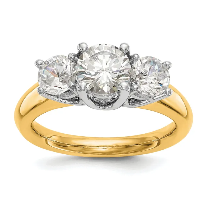 017ct CZ Solid Real 14K Twotone 3Stone Engagement Ring Goldia Rings