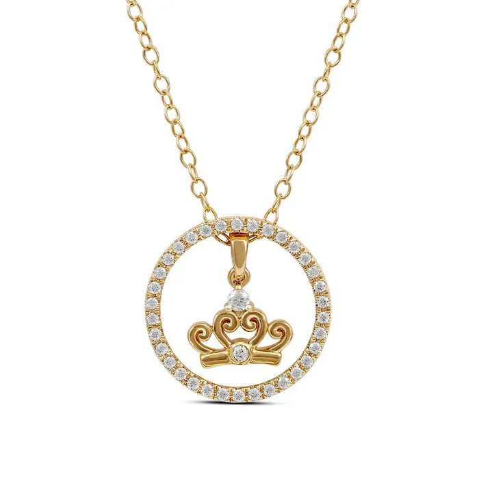 02 CT TW Natural Diamond Circle with Crown Pendant in Sterling Silver with 14K Gold Plate Goldia Necklaces 02 CT TW Natural Diamond Circle with Crown Pendant in Sterling Silver with 14K Gold Plate Goldia Necklaces