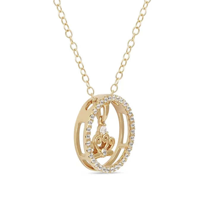 02 CT TW Natural Diamond Circle with Crown Pendant in Sterling Silver with 14K Gold Plate Goldia Necklaces 02 CT TW Natural Diamond Circle with Crown Pendant in Sterling Silver with 14K Gold Plate Goldia Necklaces