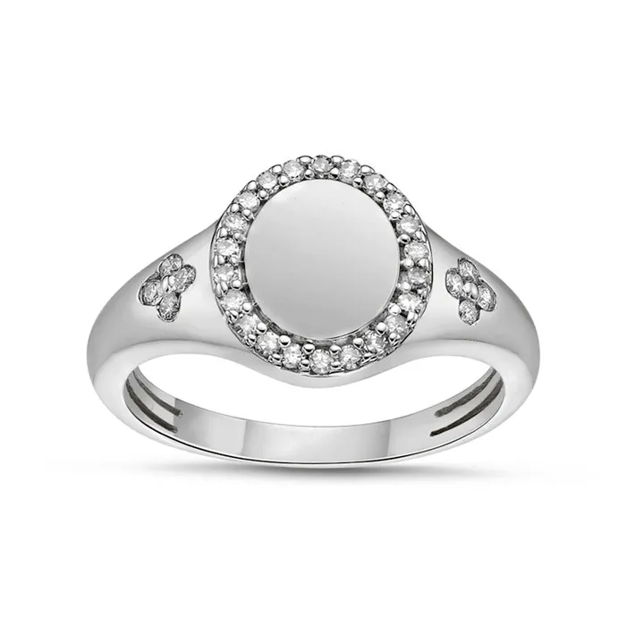 025 CT TW Natural Diamond Frame Signet Ring in Solid 10K White Gold Goldia Rings 025 CT TW Natural Diamond Frame Signet Ring in Solid 10K White Gold Goldia Rings