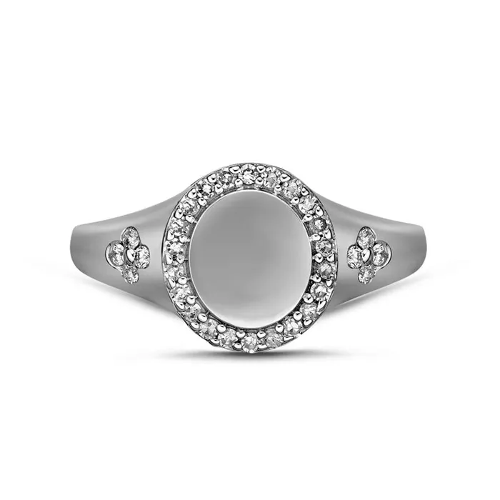 025 CT TW Natural Diamond Frame Signet Ring in Solid 10K White Gold Goldia Rings 025 CT TW Natural Diamond Frame Signet Ring in Solid 10K White Gold Goldia Rings