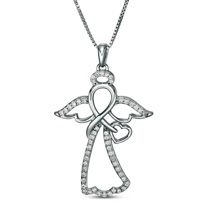 025 CT TW Natural Diamond Infinity Angel with Angel Drop Pendant in Sterling Silver Goldia Necklaces 025 CT TW Natural Diamond Infinity Angel with Angel Drop Pendant in Sterling Silver Goldia Necklaces