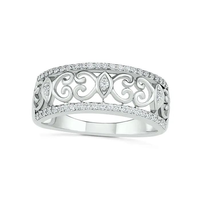 025 CT TW Natural Diamond Ornate Filigree Ring in Solid 10K White Gold Goldia Rings 025 CT TW Natural Diamond Ornate Filigree Ring in Solid 10K White Gold Goldia Rings