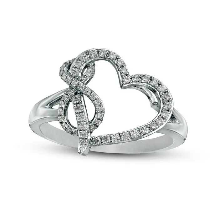 025 CT TW Natural Diamond Tilted Heart with Infinity Ring in Sterling Silver Goldia Rings 025 CT TW Natural Diamond Tilted Heart with Infinity Ring in Sterling Silver Goldia Rings